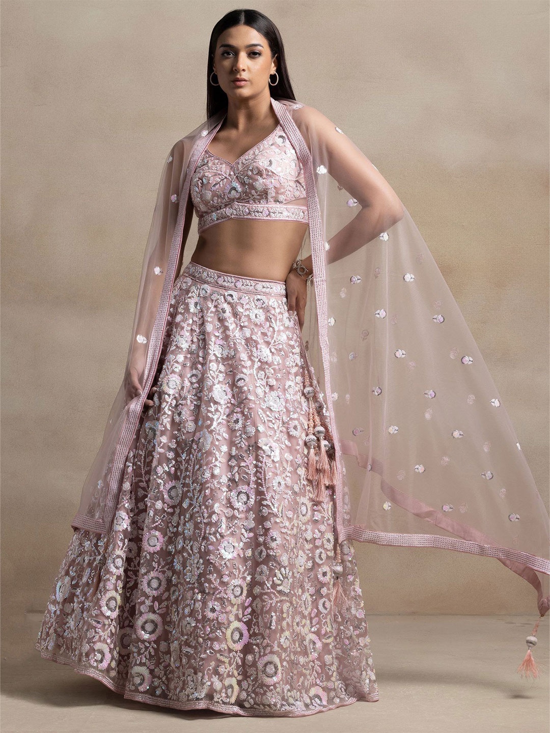 

FABPIXEL Embroidered Sequinned Semi-Stitched Lehenga & Unstitched Blouse With Dupatta, Pink