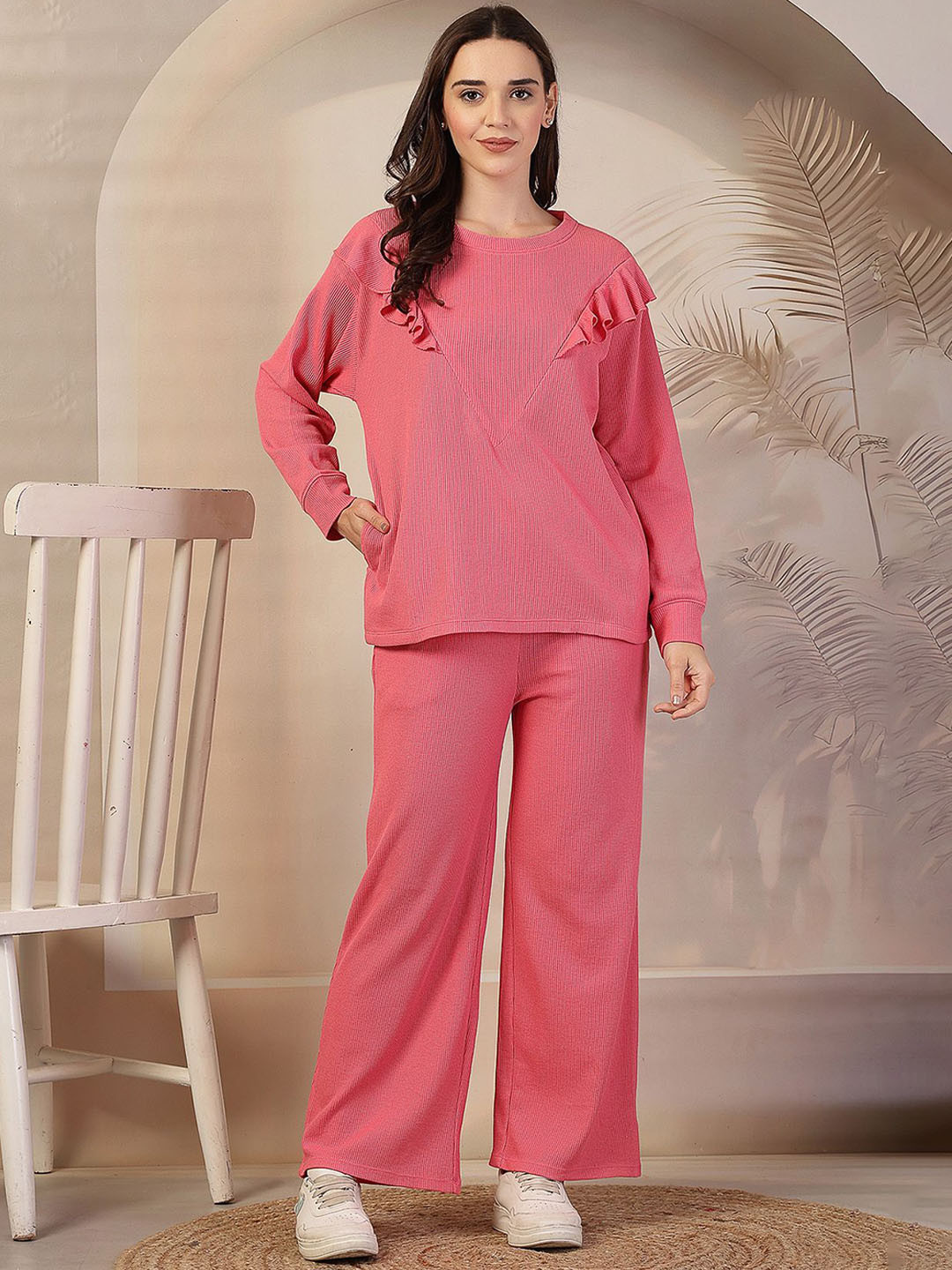 

Zelena Pure Cotton Maternity Feeding Top And Trouser, Pink