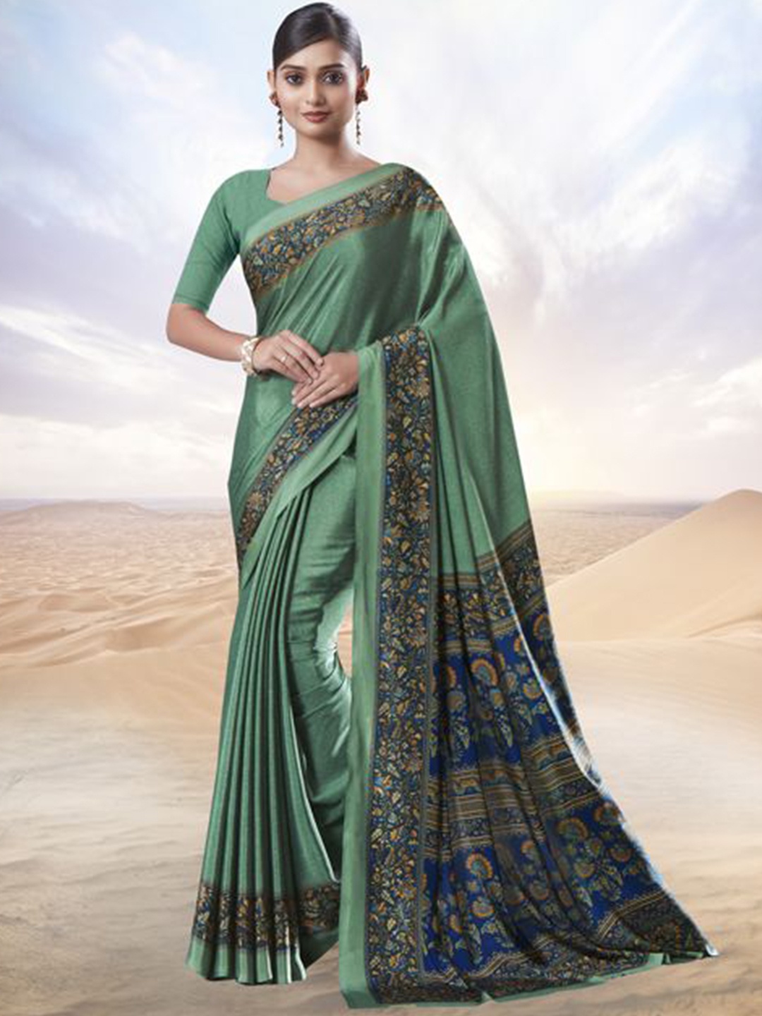 

Jaanvi Pure Crepe Saree with Blouse Piece, Green