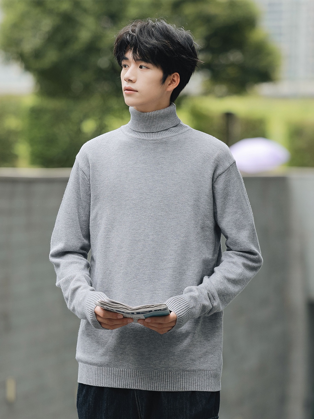 

StyleCast x Revolte Men Speckled Longline Pullover, Grey
