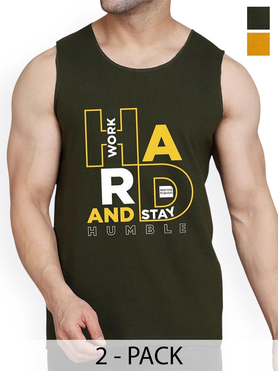 

WOOSTRO Pack Of 2 Printed Combed Cotton Gym Vest RS26 CMB (HARD OLIVE) (MORE MUSTARD)