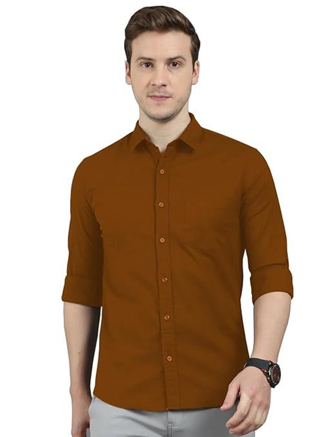 

BAESD Men Standard Slim Fit Opaque Casual Shirt, Coffee brown