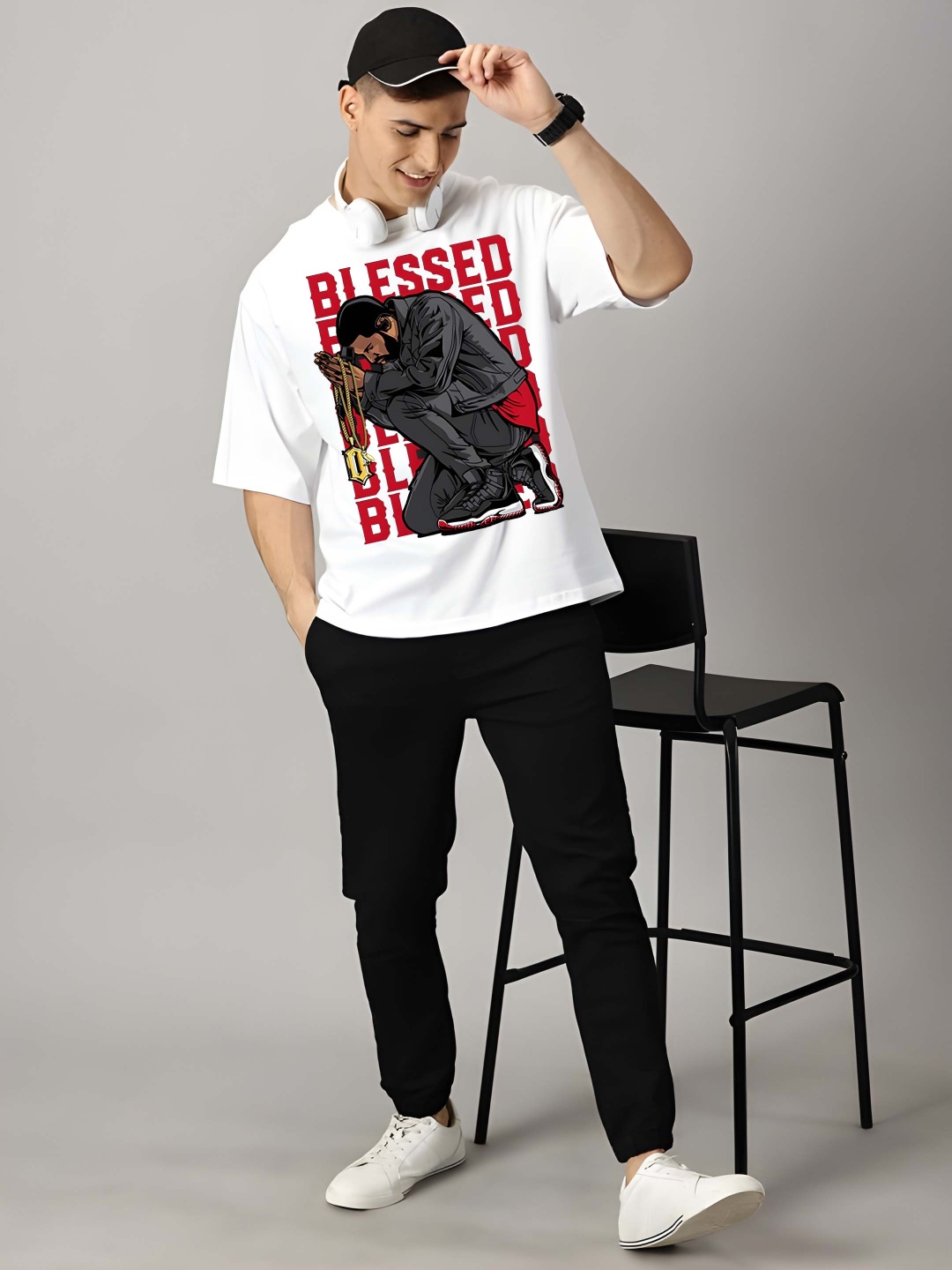 

Krimmple Men Drop-Shoulder Sleeves Pure Cotton T-shirt, White