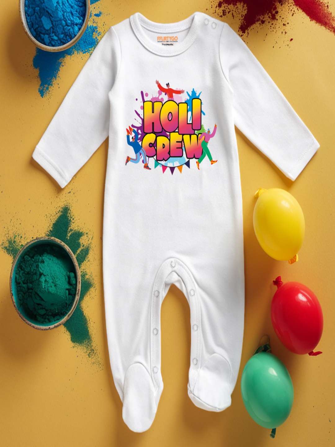 

FFLIRTYGO Infants Holi Printed Cotton Sleepsuit, White