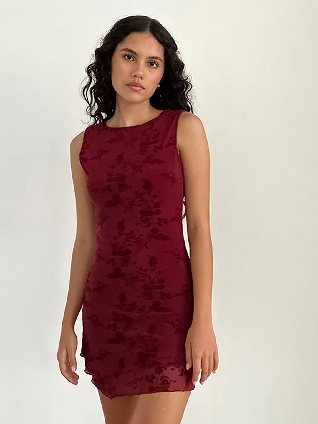 

StyleCast x Revolte Women Floral Printed Bodycon Mini Dress, Maroon