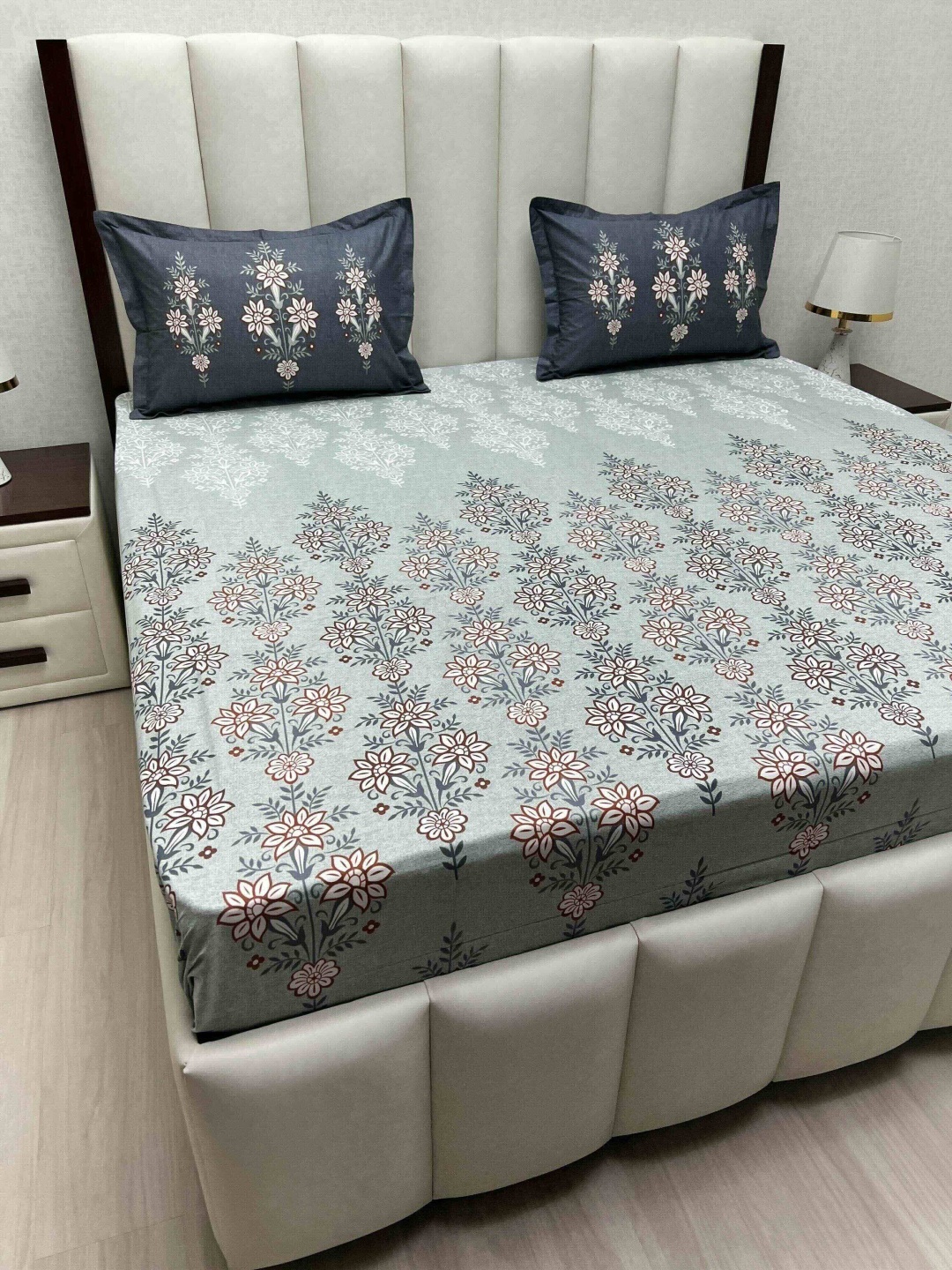 

Pure Decor Cotton King Size Double Bed Bedsheet With 2 Pillow Covers 2.74m X 2.74m, Blue