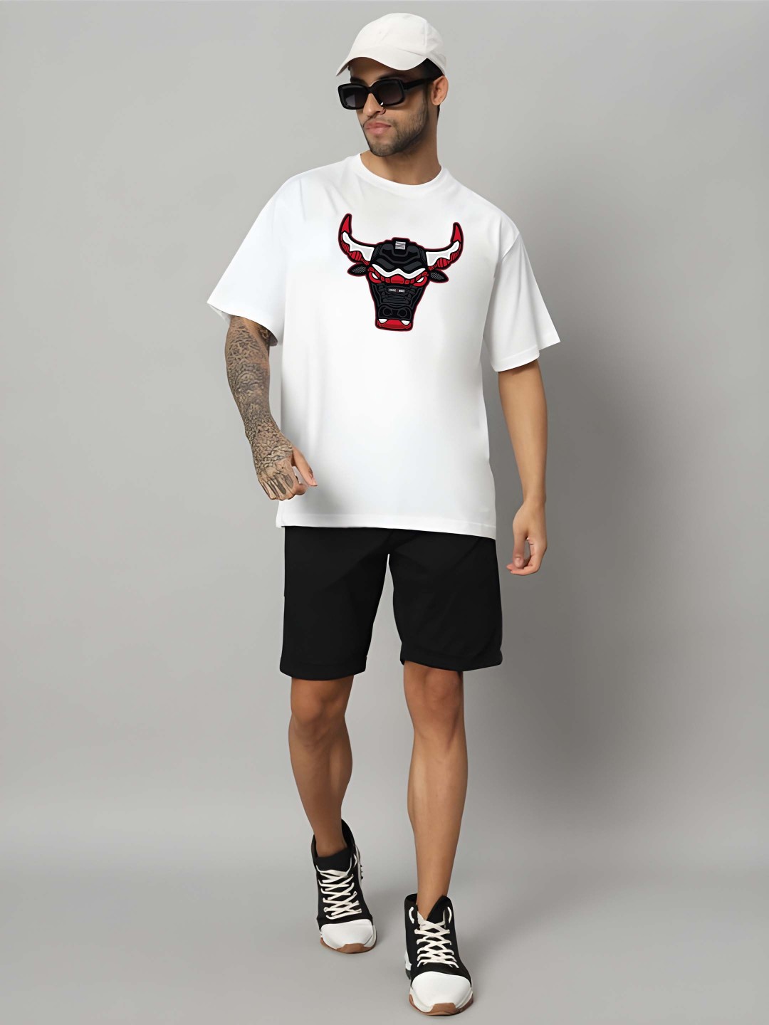

BOWLIFESTYLE Men Drop-Shoulder Sleeves Pure Cotton T-shirt, White