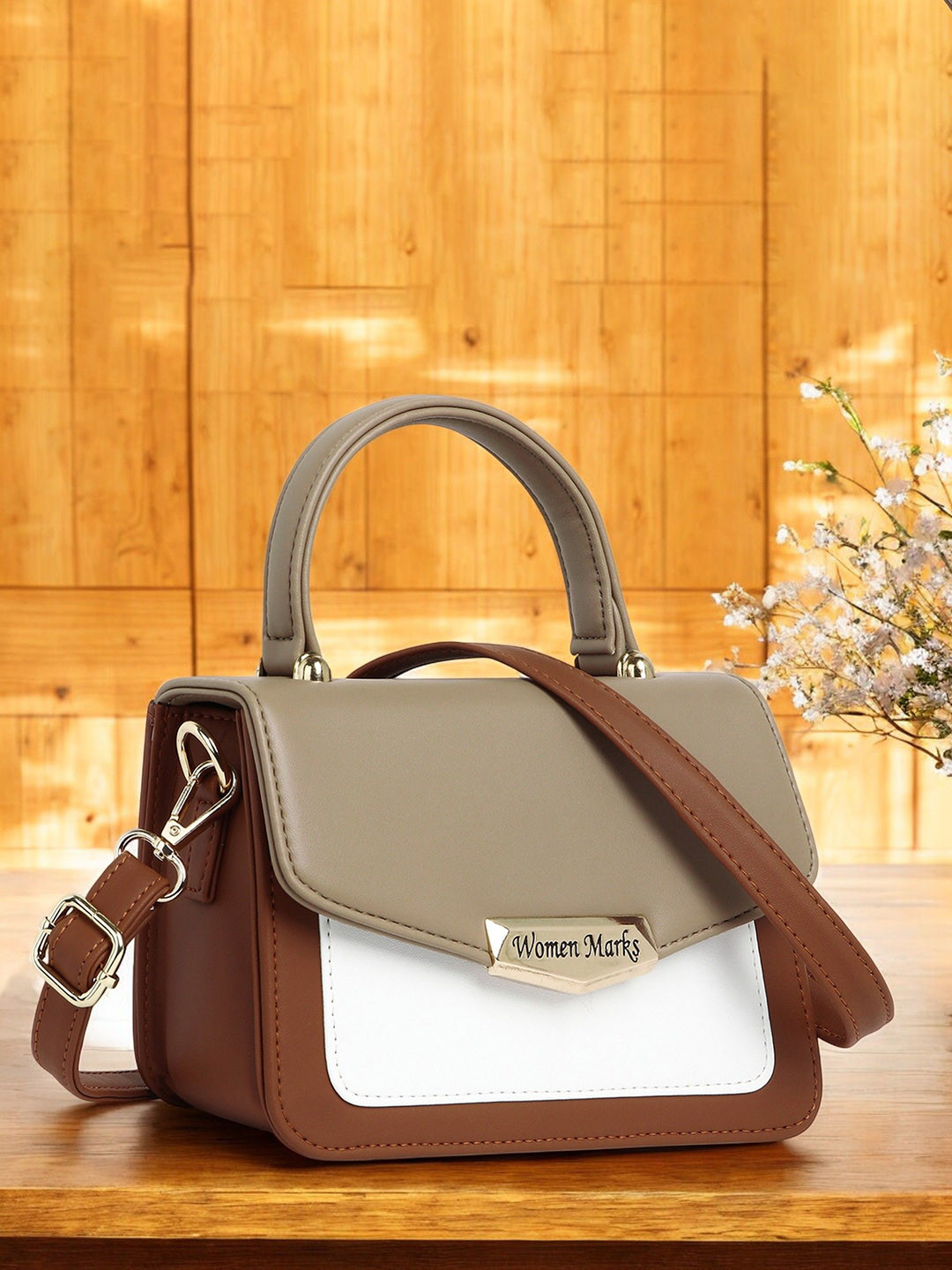 

WOMEN MARKS Textured PU Structured Sling Bag with Applique, Brown