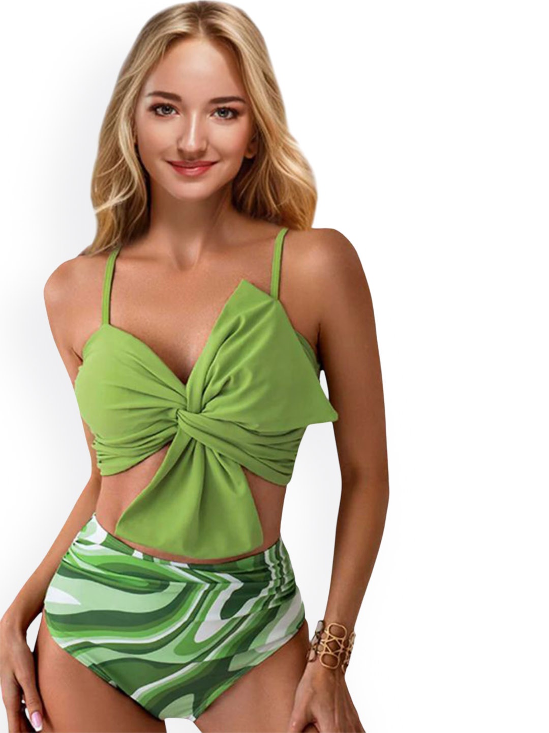 

Plus Curvves Women Printed Medium Coverage Swim Bikini Set, Green