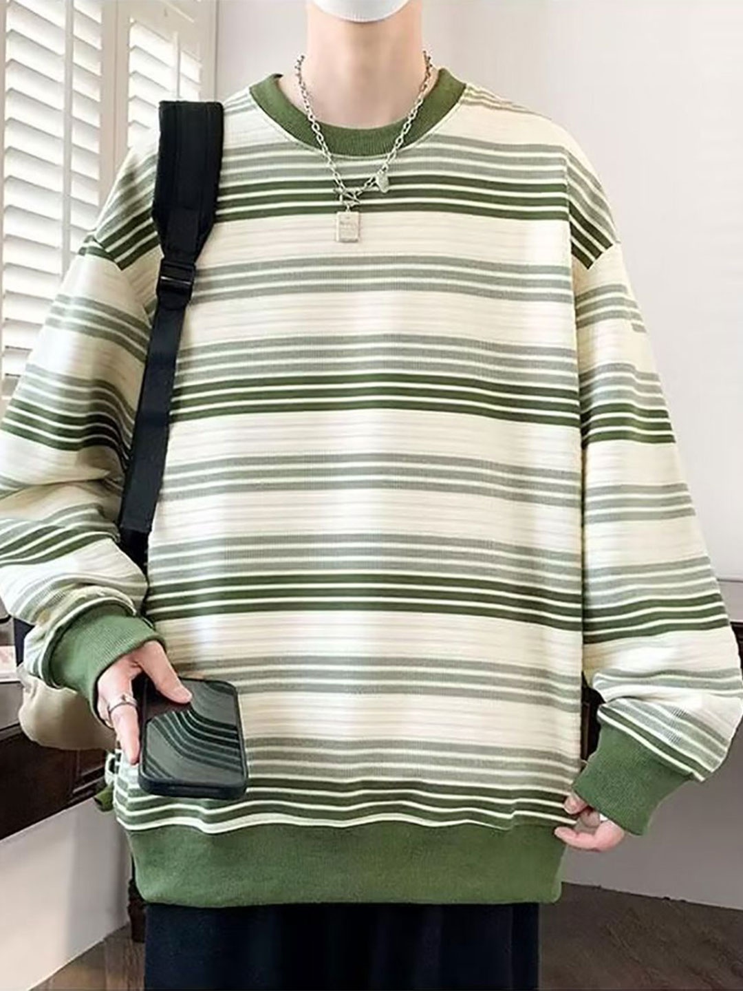 

StyleCast x Revolte Men Striped Sweatshirt, Green