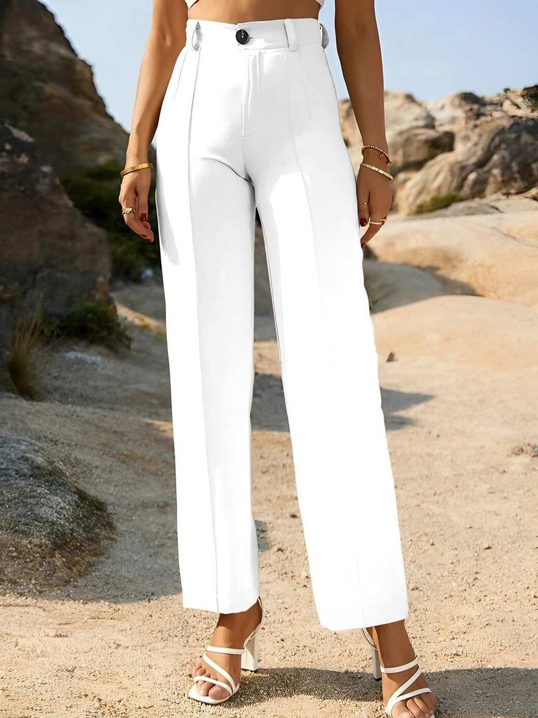 

Jinax Women Relaxed Regular Fit Mid-Rise Trousers, White