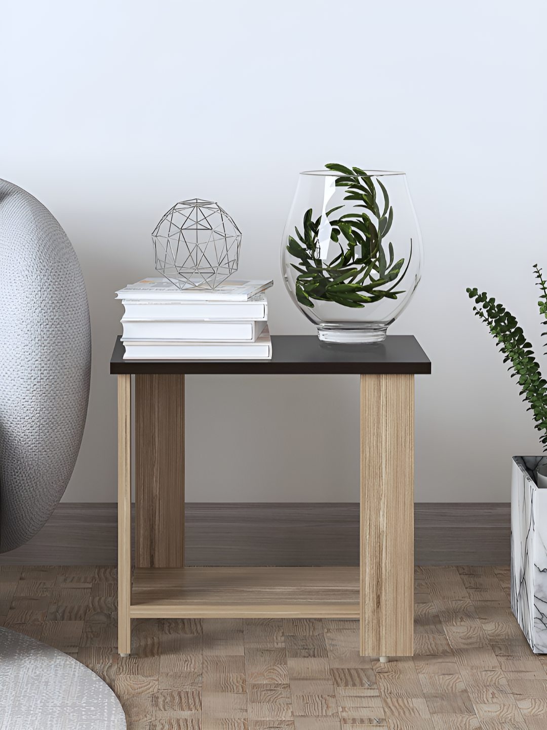 

RANDOM Brown & Beige Wooden Square Bedside Table