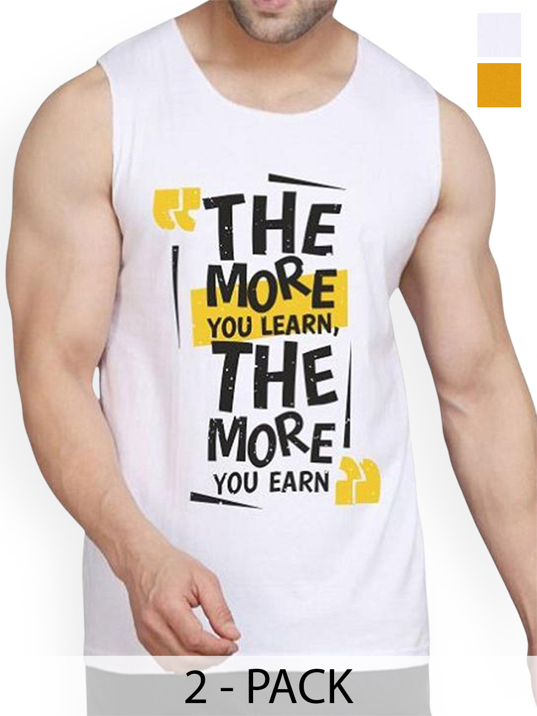 

WOOSTRO Pack Of 2 Printed Combed Cotton Gym Vest RS26 CMB (HARD MUSTARD) (MORE WHITE)