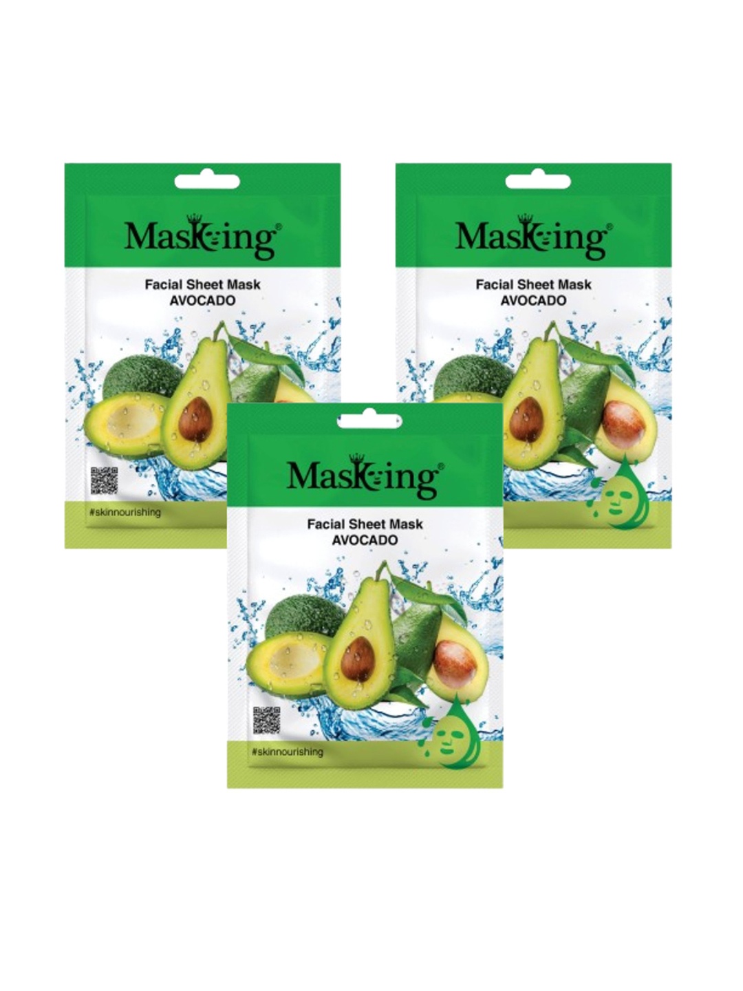 

MasKing Set Of 3 Avocado Beauty Facial Sheet Mask For Skin Hydration, White