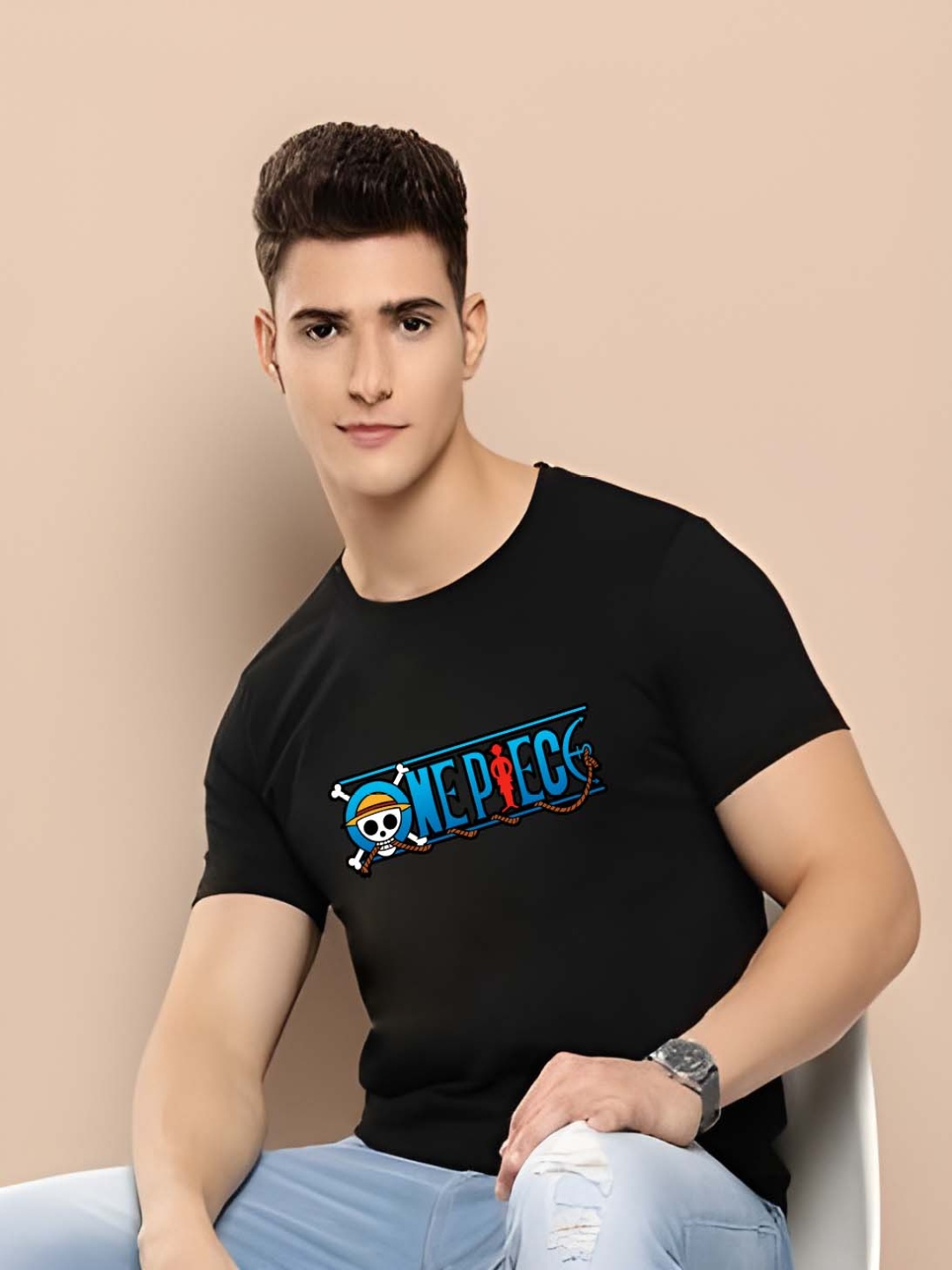 

Krimmple Men Graphic Printed Round Neck Cotton T-shirt, Black