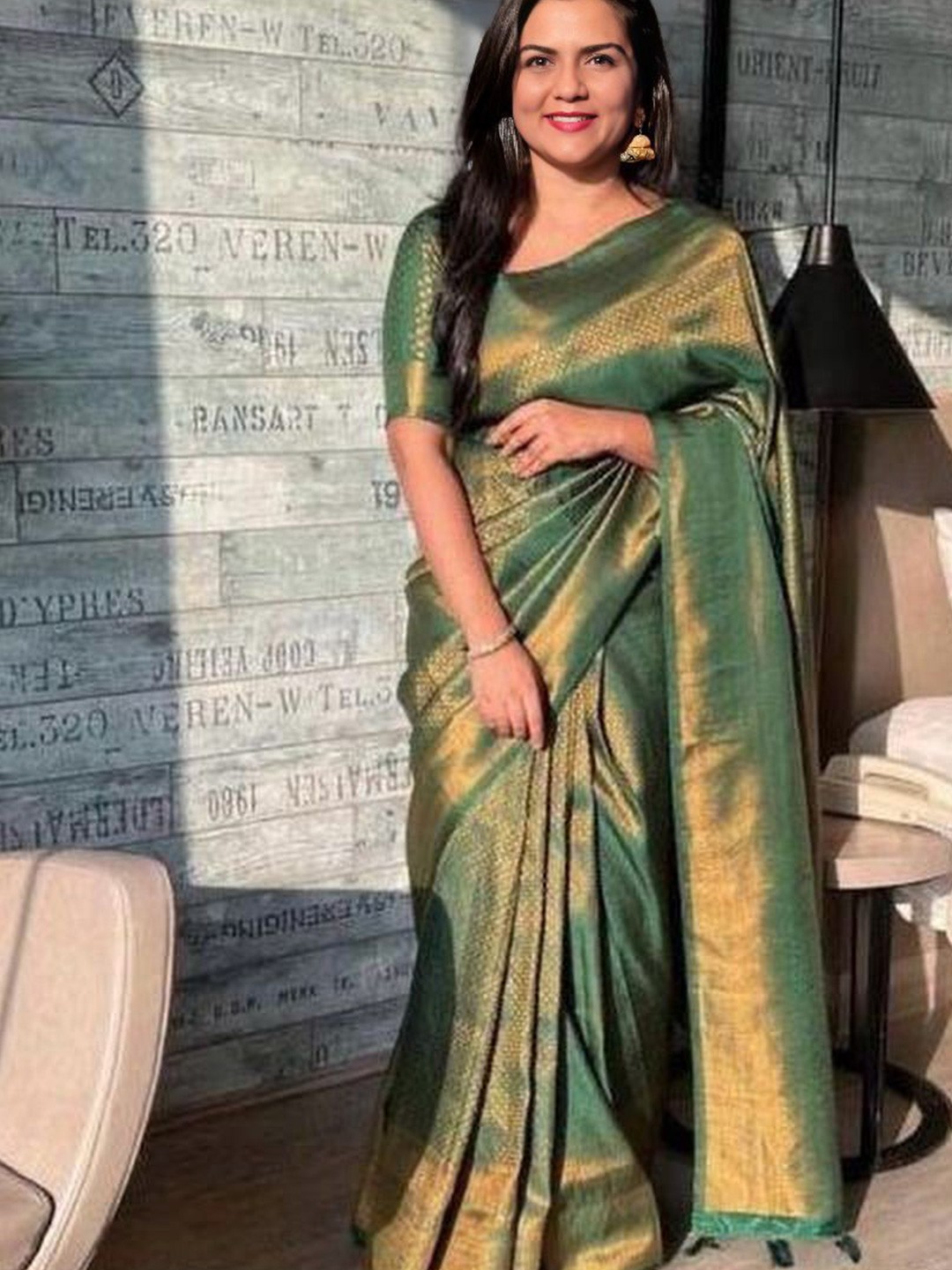 

bansari textiles Woven Design Zari Pure Silk Banarasi Saree, Green
