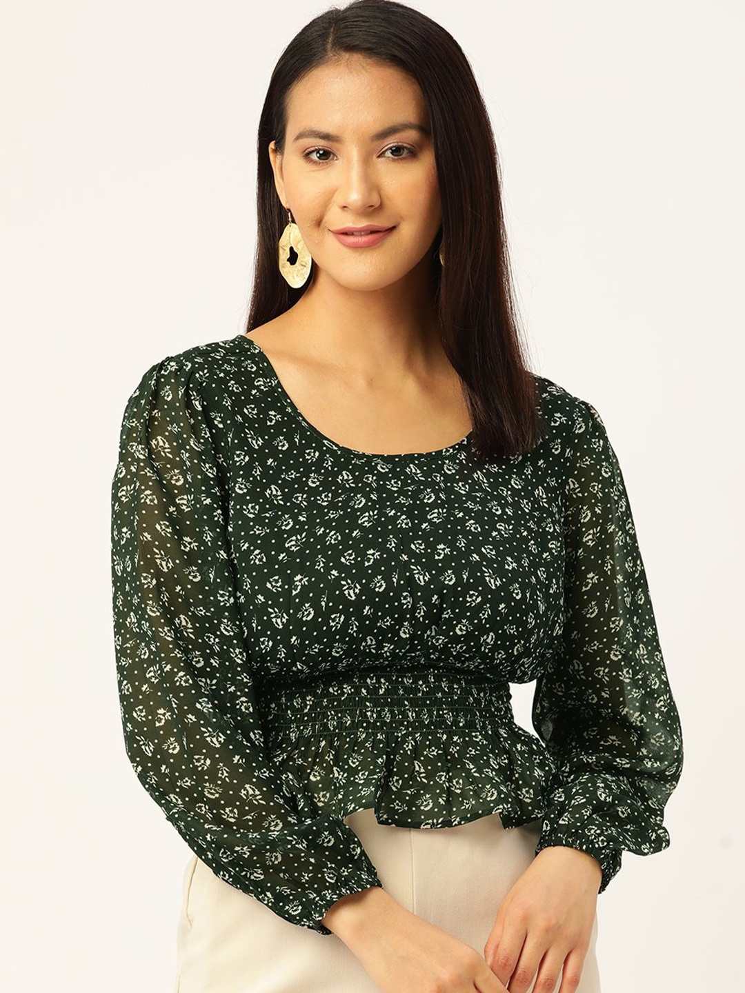 

Moda Rapido Women Floral Printed Peplum Top, Green