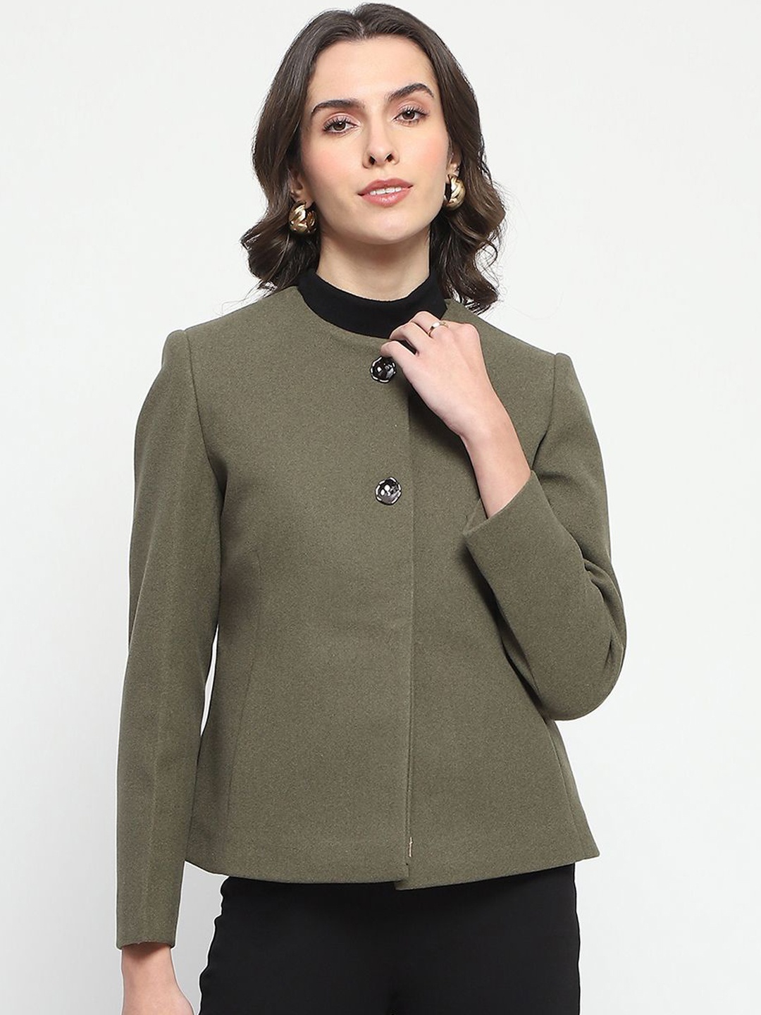 

Madame Women Single-Breasted Short Overcoat, Olive