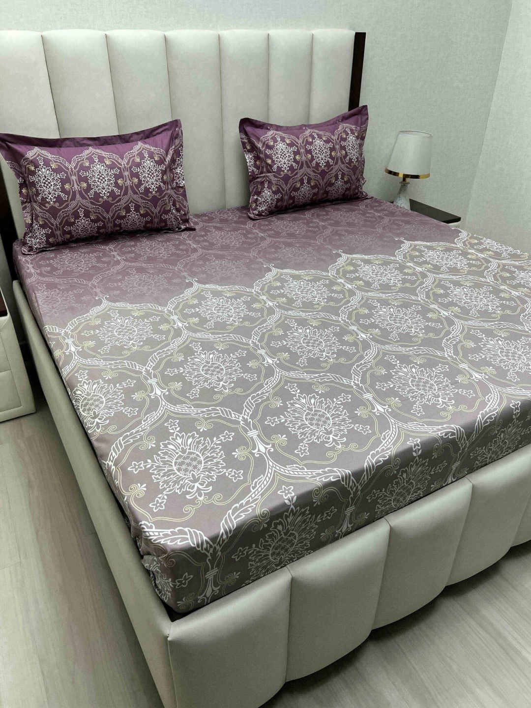 

Pure Decor Cotton King Size Double Bed Bedsheet With 2 Pillow Covers 2.74m X 2.74m, Purple