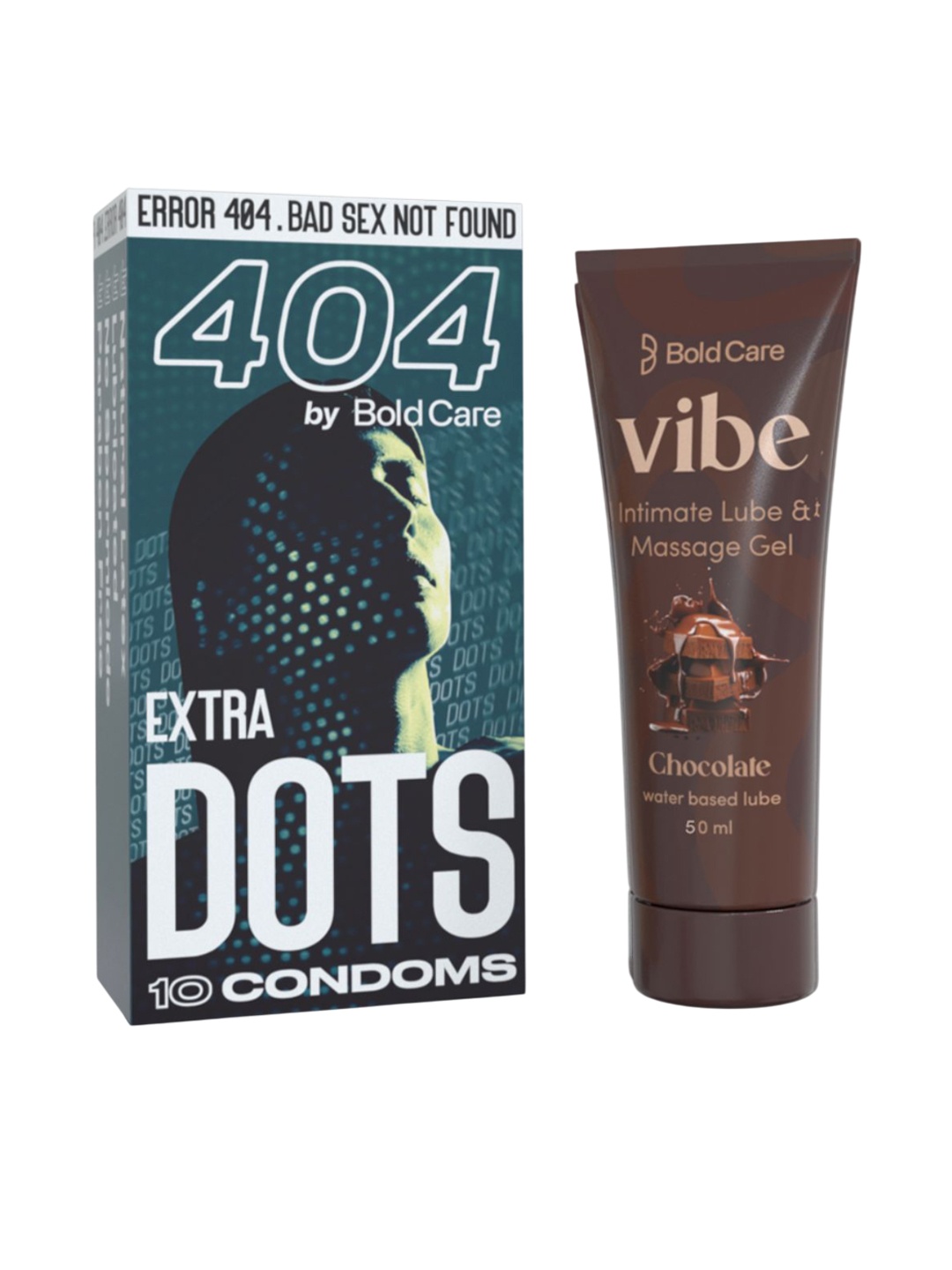 

Bold Care Set Of 2 Vibe Chocolate Lube - 50 ml With Extra Dots Condoms - 10 Pcs, Brown