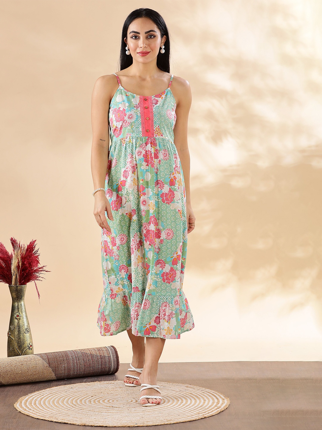 

Anouk Floral Print Fit & Flare Maxi Dress, Green