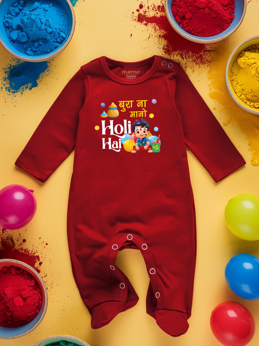 

FFLIRTYGO Infants Holi Printed Cotton Sleepsuit, Red