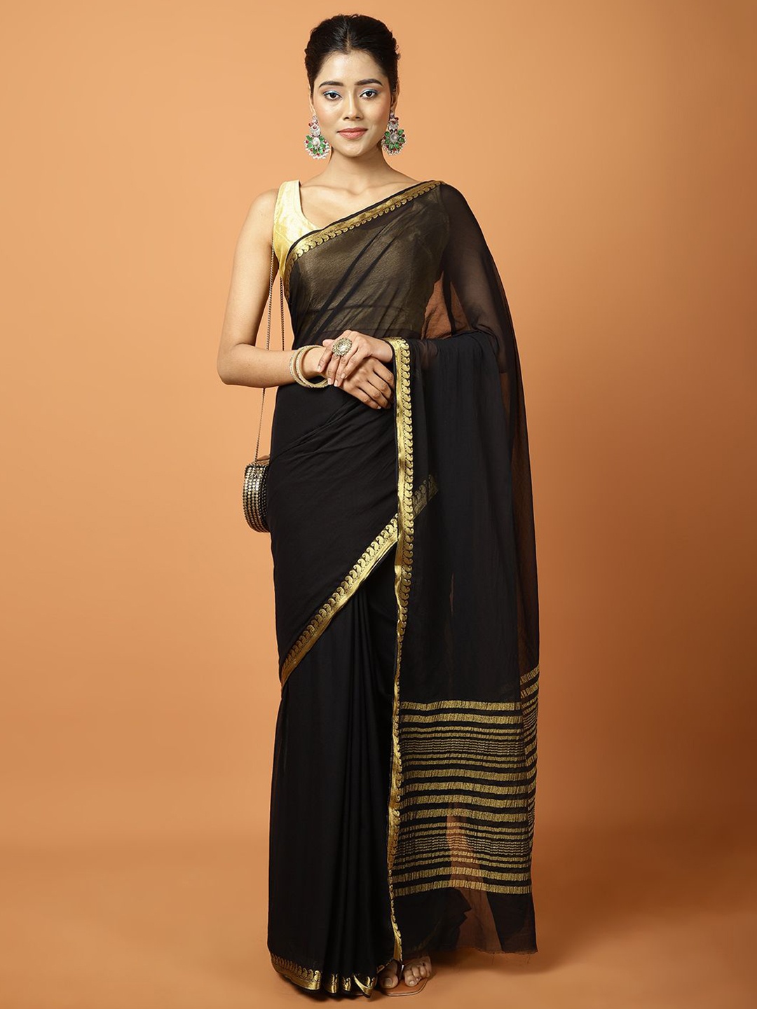 

Meena Bazaar Woven Design Zari Saree, Black