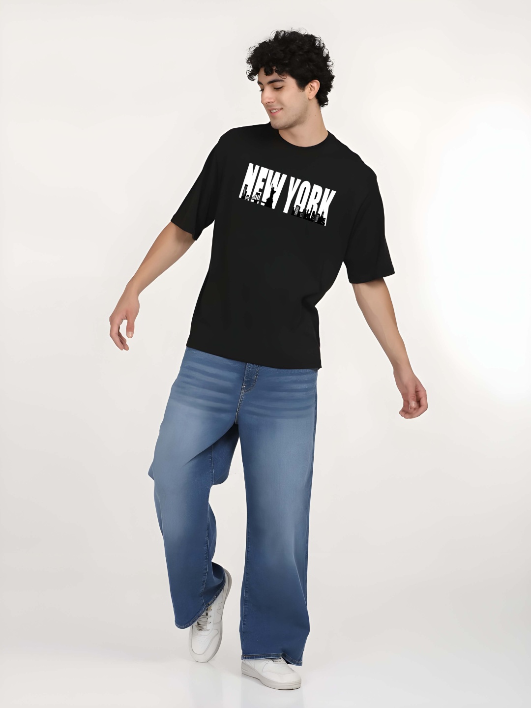

BOWLIFESTYLE Men Drop-Shoulder Sleeves Pure Cotton T-shirt, Black