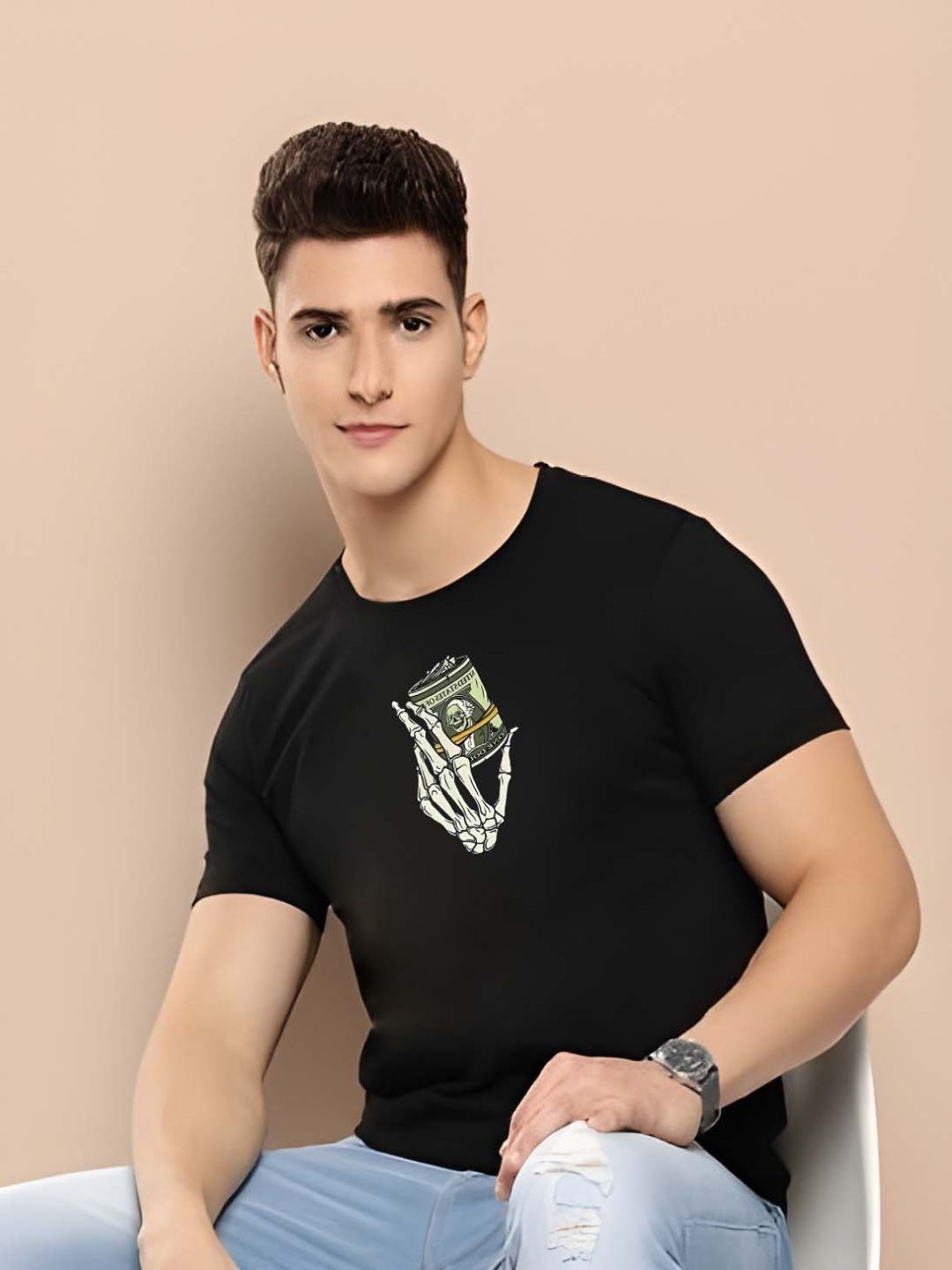 

BOWLIFESTYLE Men Pure Cotton T-shirt, Black