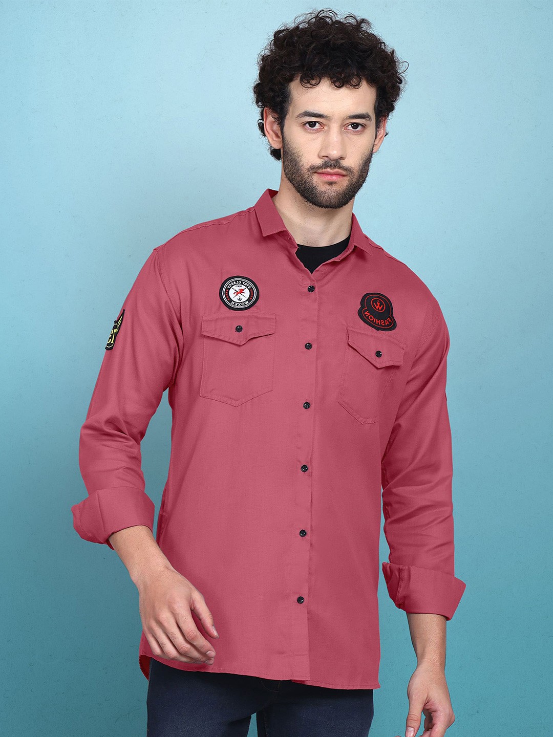 

WOXEN Men Original Fit Spread Collar Solid Cotton Casual Shirt, Pink