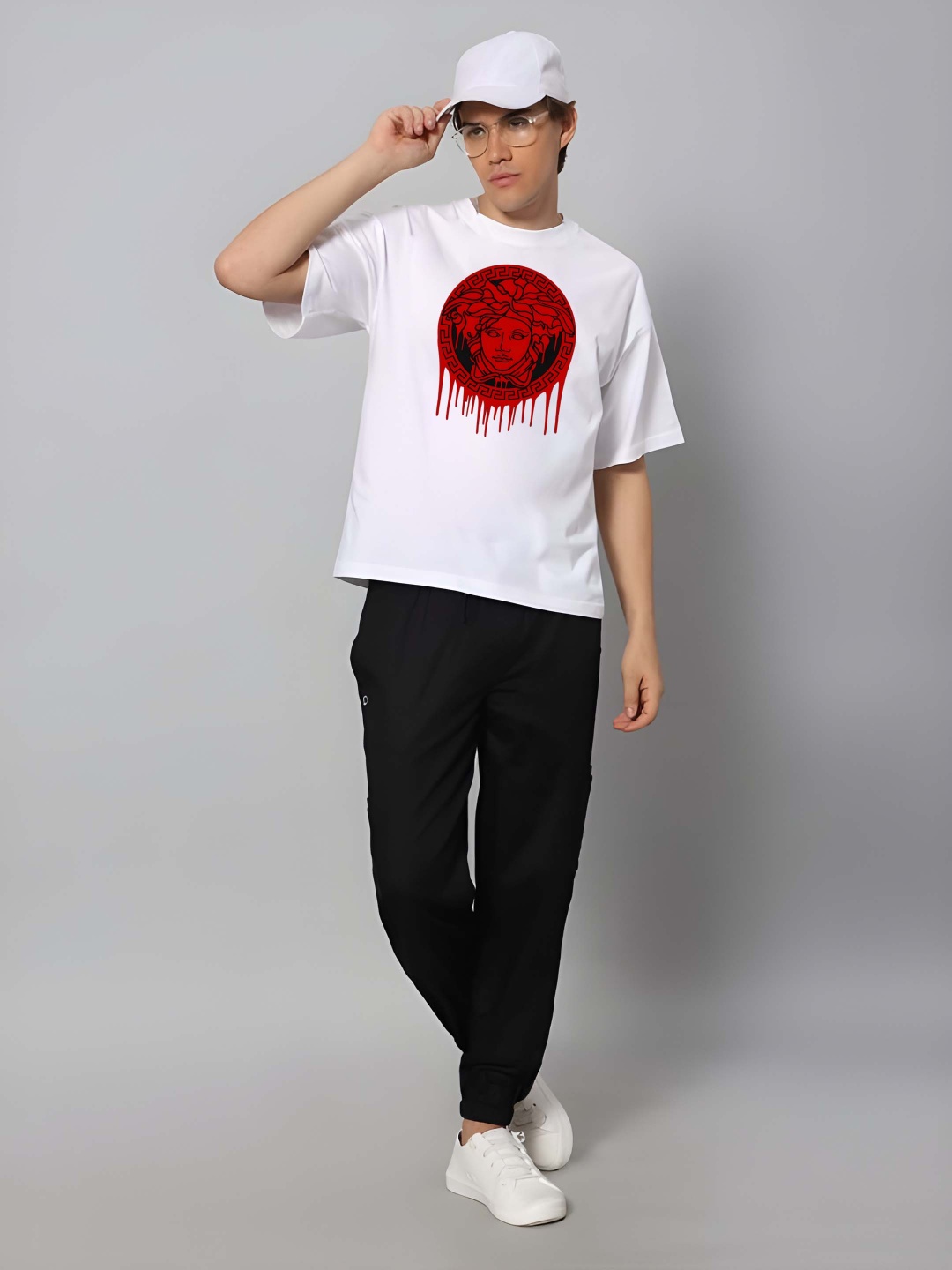 

Krimmple Men Drop-Shoulder Sleeves Pure Cotton T-shirt, White