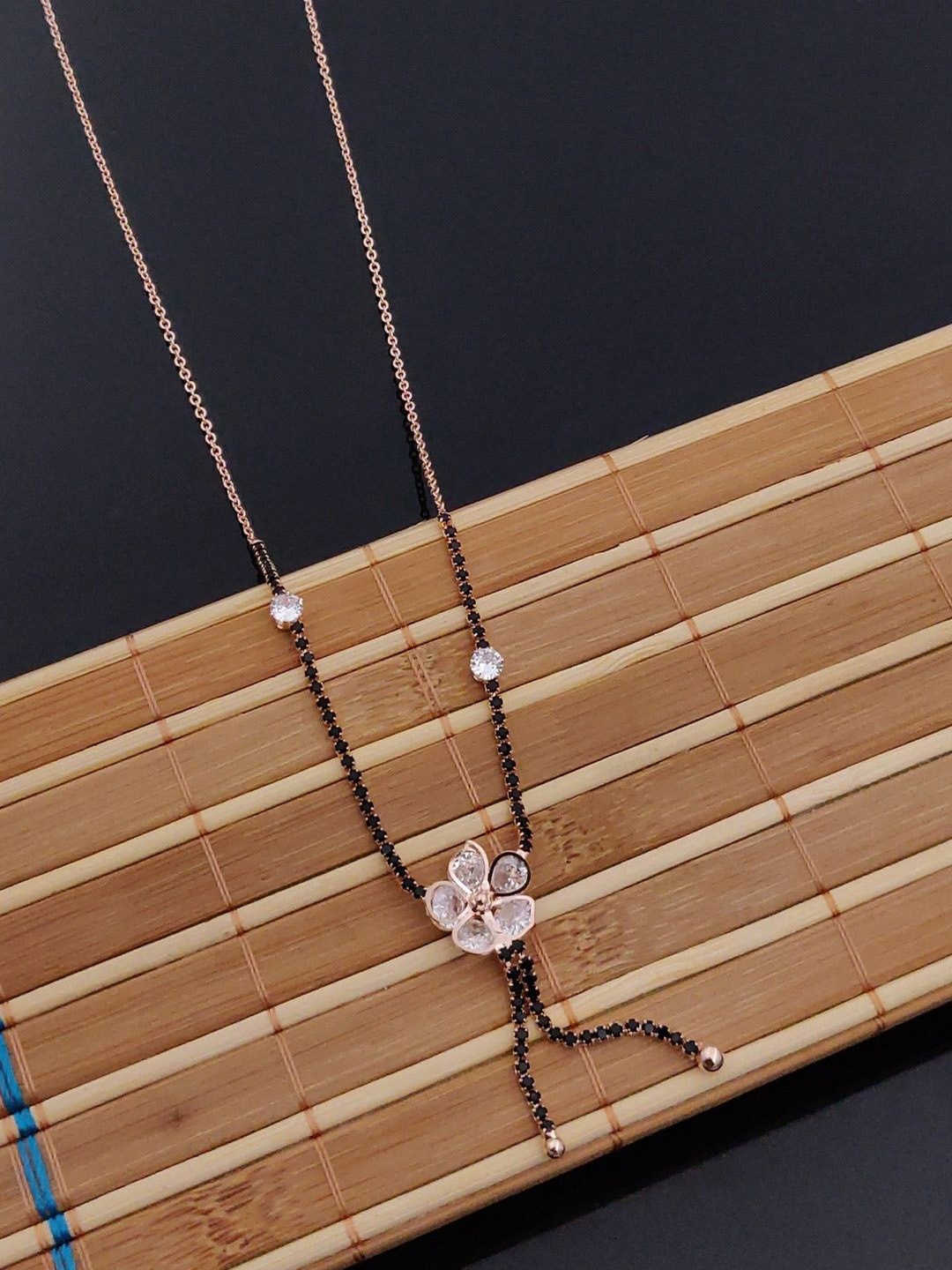 

SOLIBELLE 18K Rose Gold-Plated Stones Studded Mangalsutra