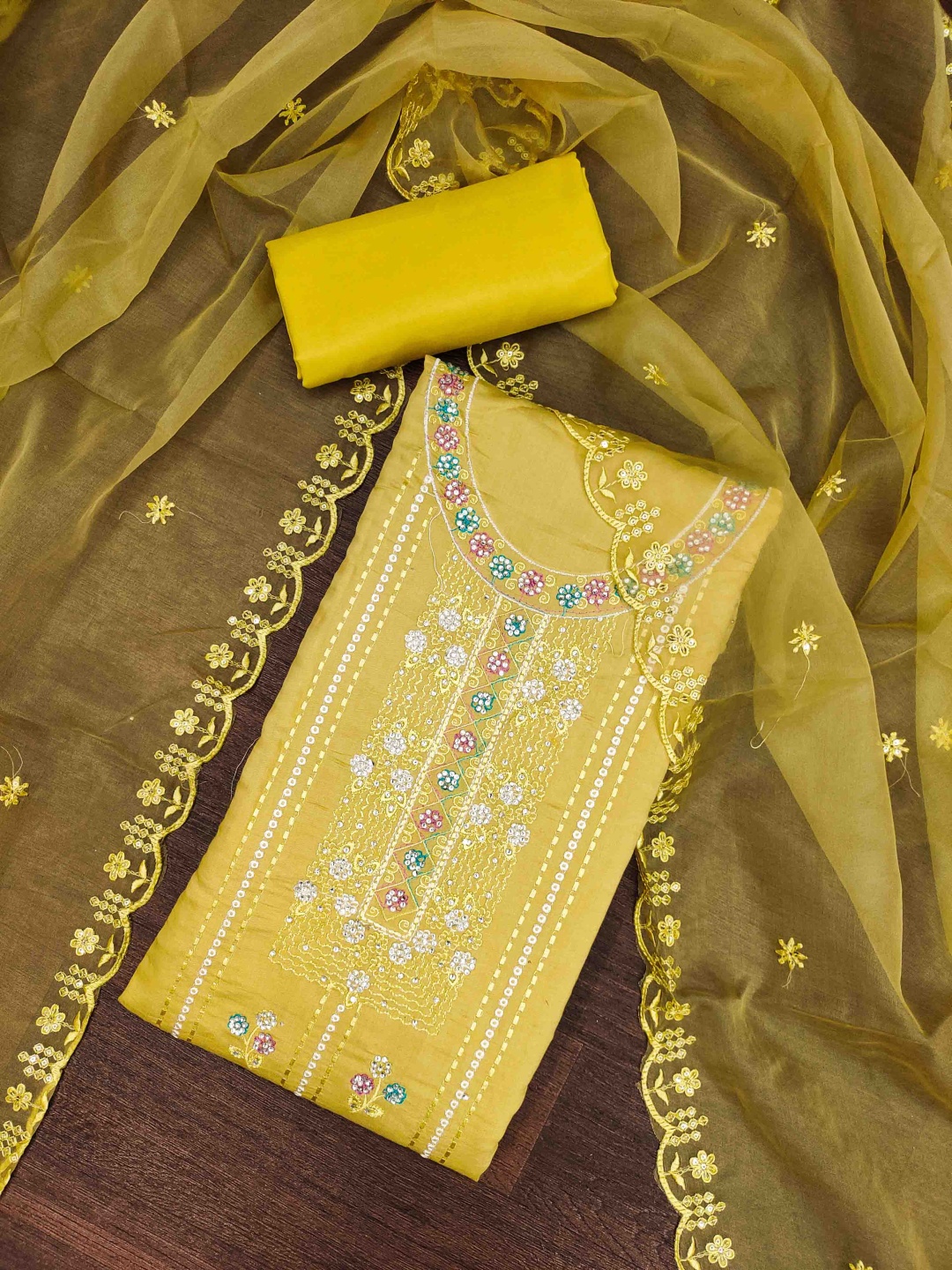 

Blissta Embroidered Stones and Beads Unstitched Dress Material, Yellow