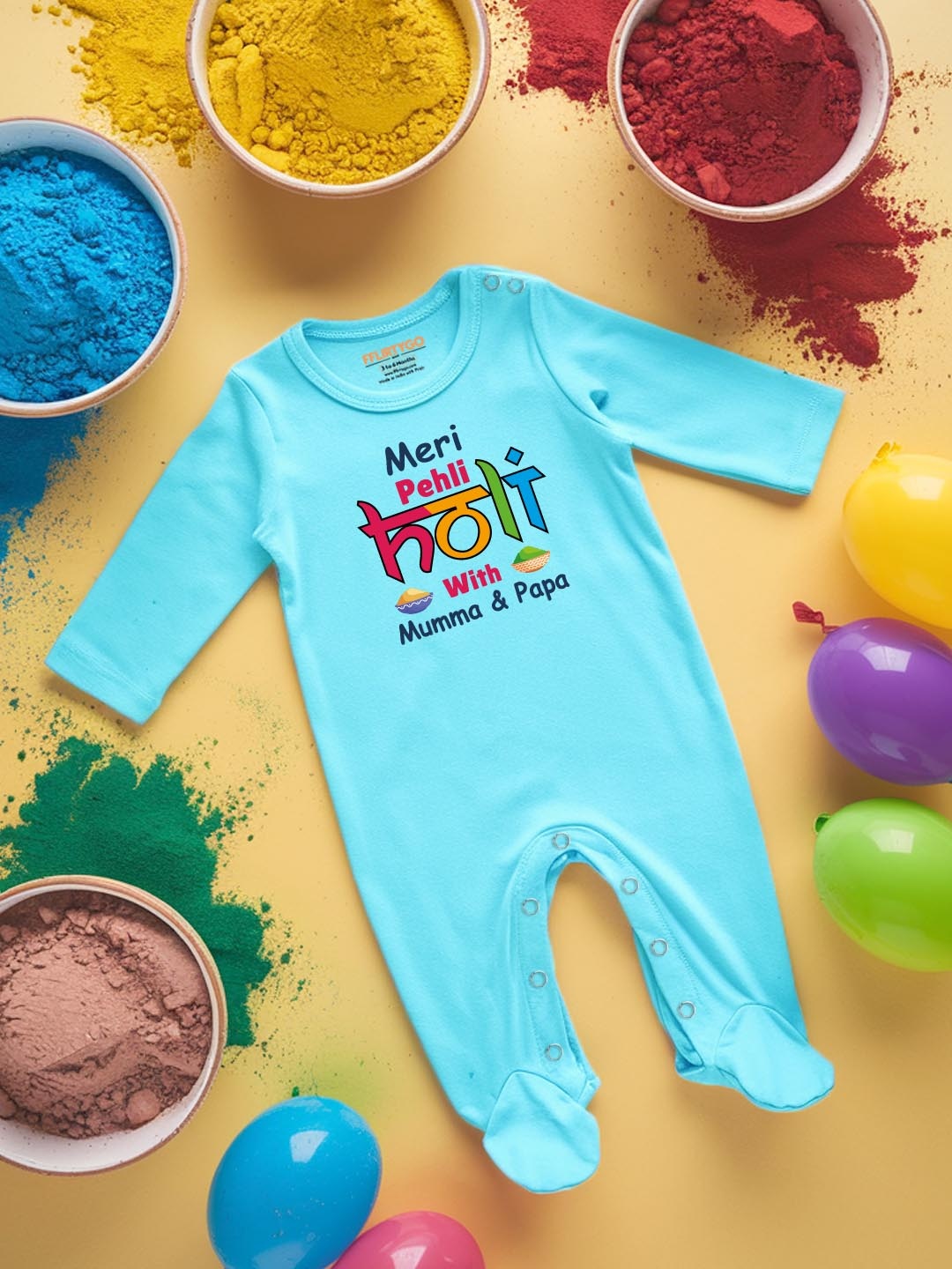 

FFLIRTYGO Infants Holi Printed Cotton Sleepsuit, Turquoise blue