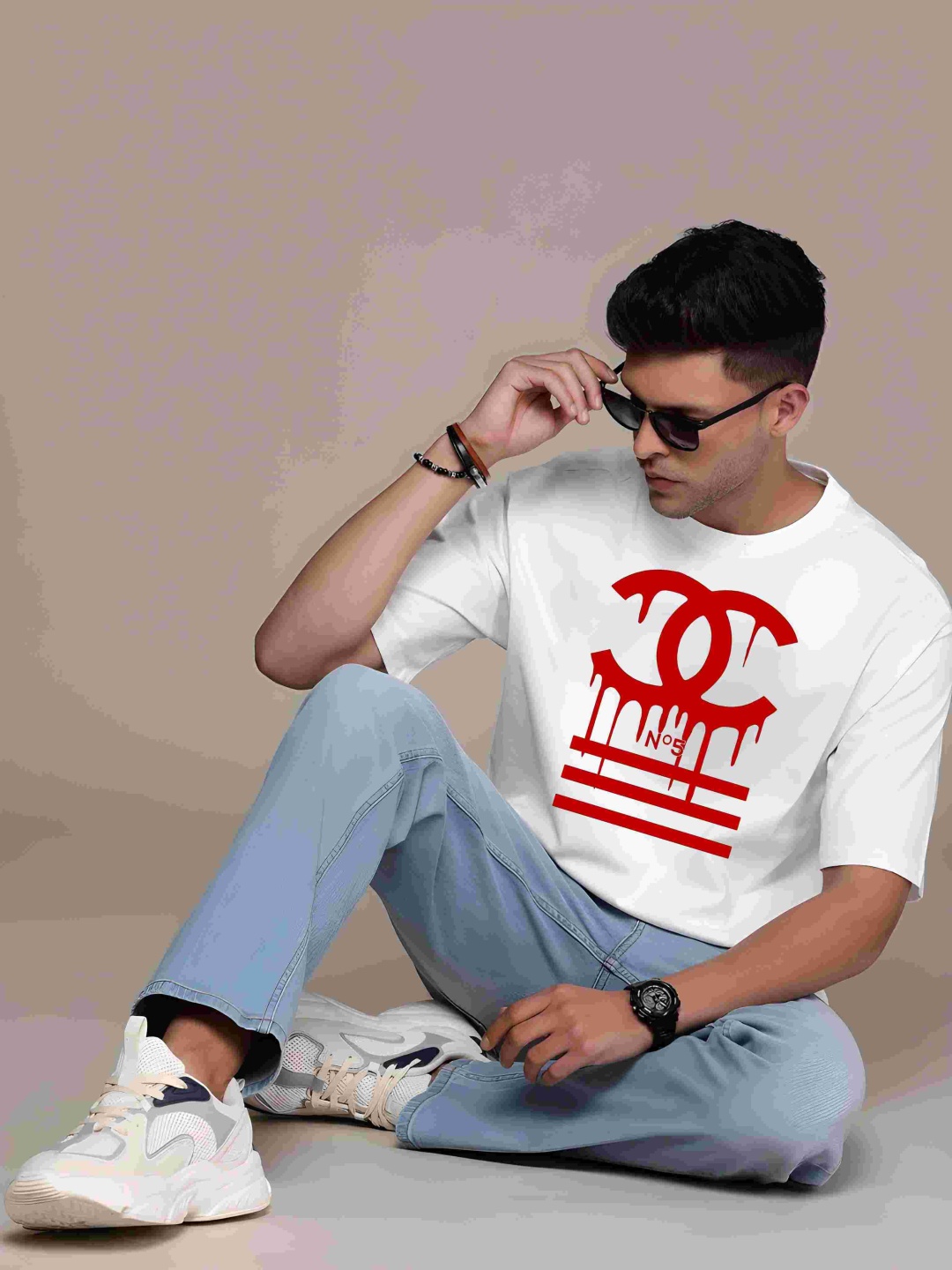 

BOWLIFESTYLE Men Drop-Shoulder Sleeves Pure Cotton T-shirt, White