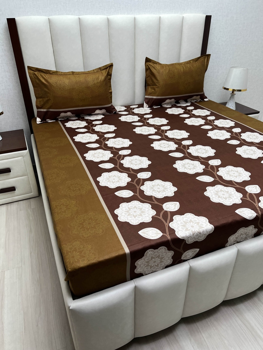 

Pure Decor Brown & Grey Floral Printed 350 TC Queen Bedsheet Set 2.28m x 2.54m