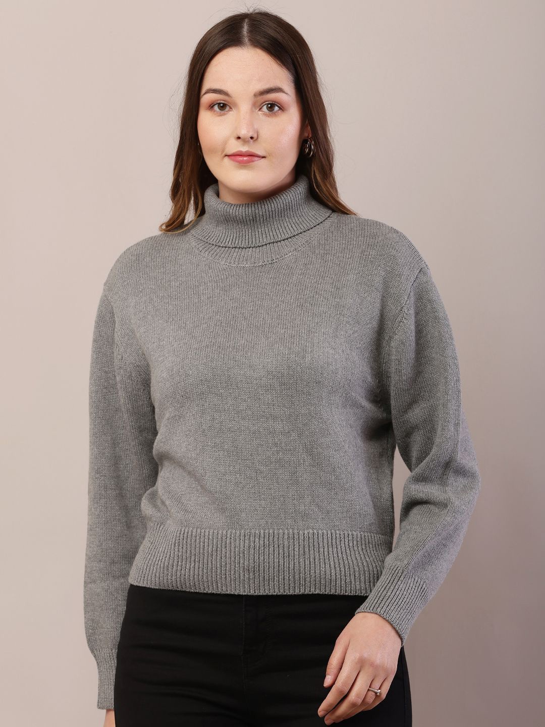 

NoBarr Women High Neck Pullover Sweater, Grey