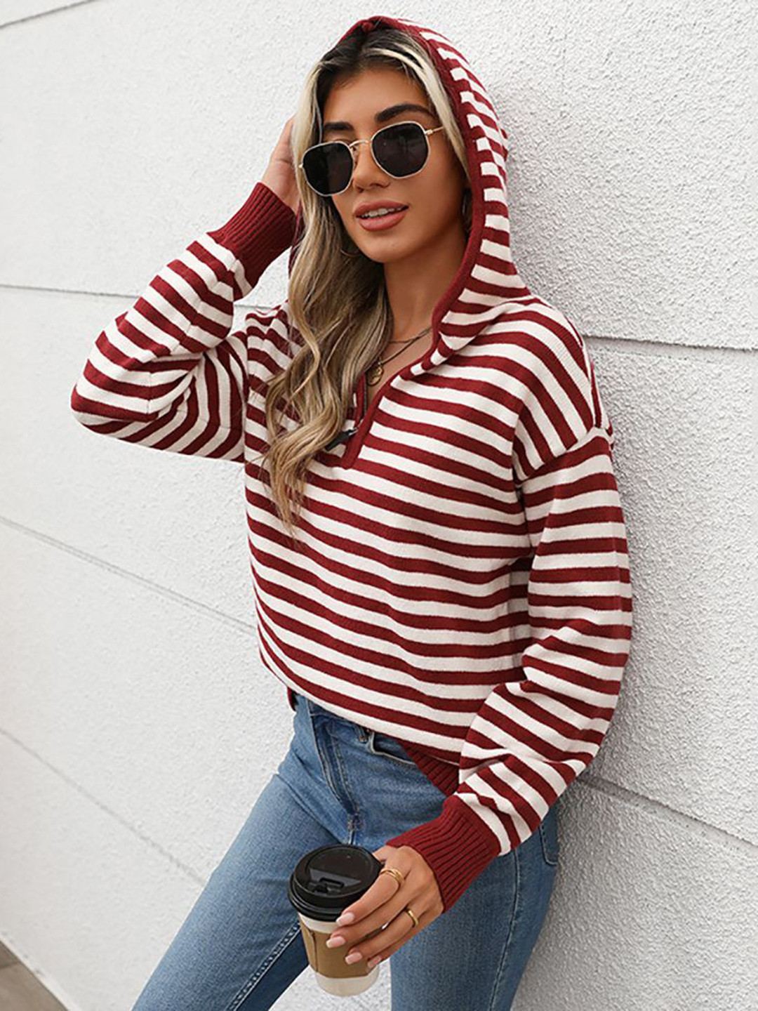 

StyleCast x Revolte Women Striped Pullover, Red