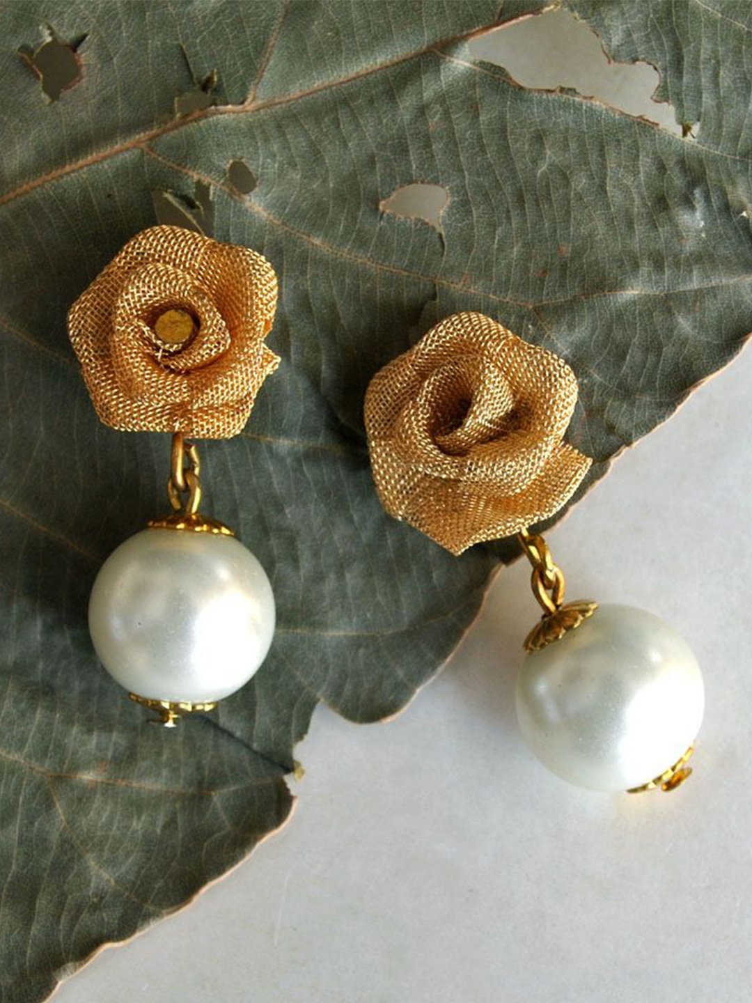 

BeAbhika Gold-Plated Pearls The Little Rose Floral Drop Earrings