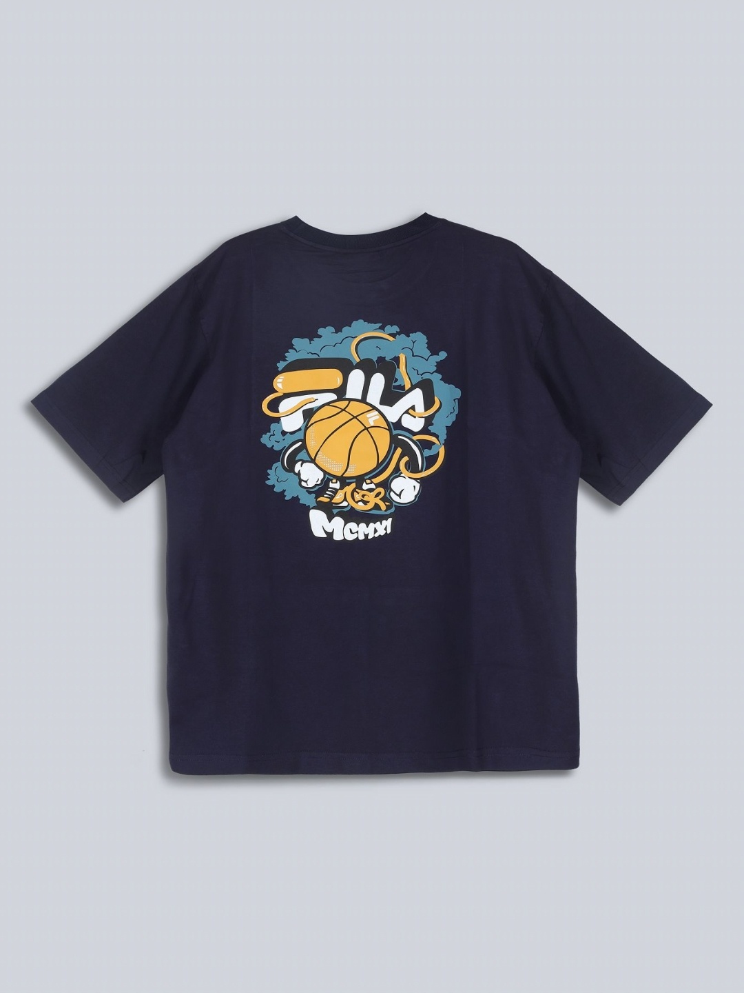 

FILA Unisex Graphic Printed Round Neck Cotton Relaxed Fit T-shirt, Navy blue
