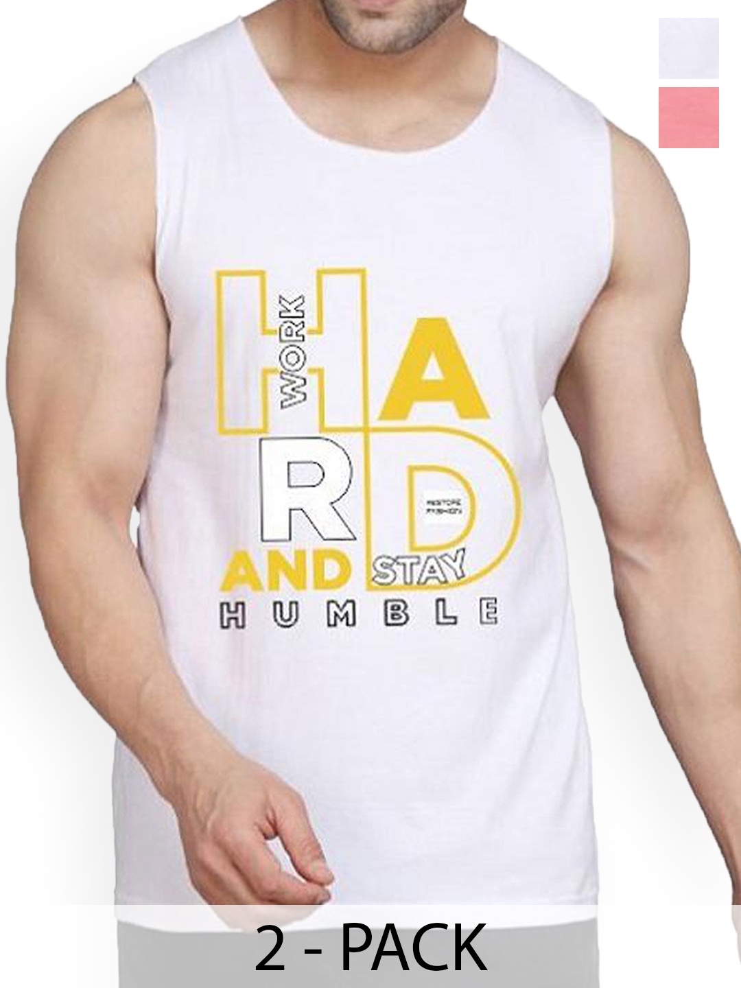 

WOOSTRO Pack Of 2 Printed Combed Cotton Gym Vest RS26 CMB (HARD WHITE) (MORE PEACH)