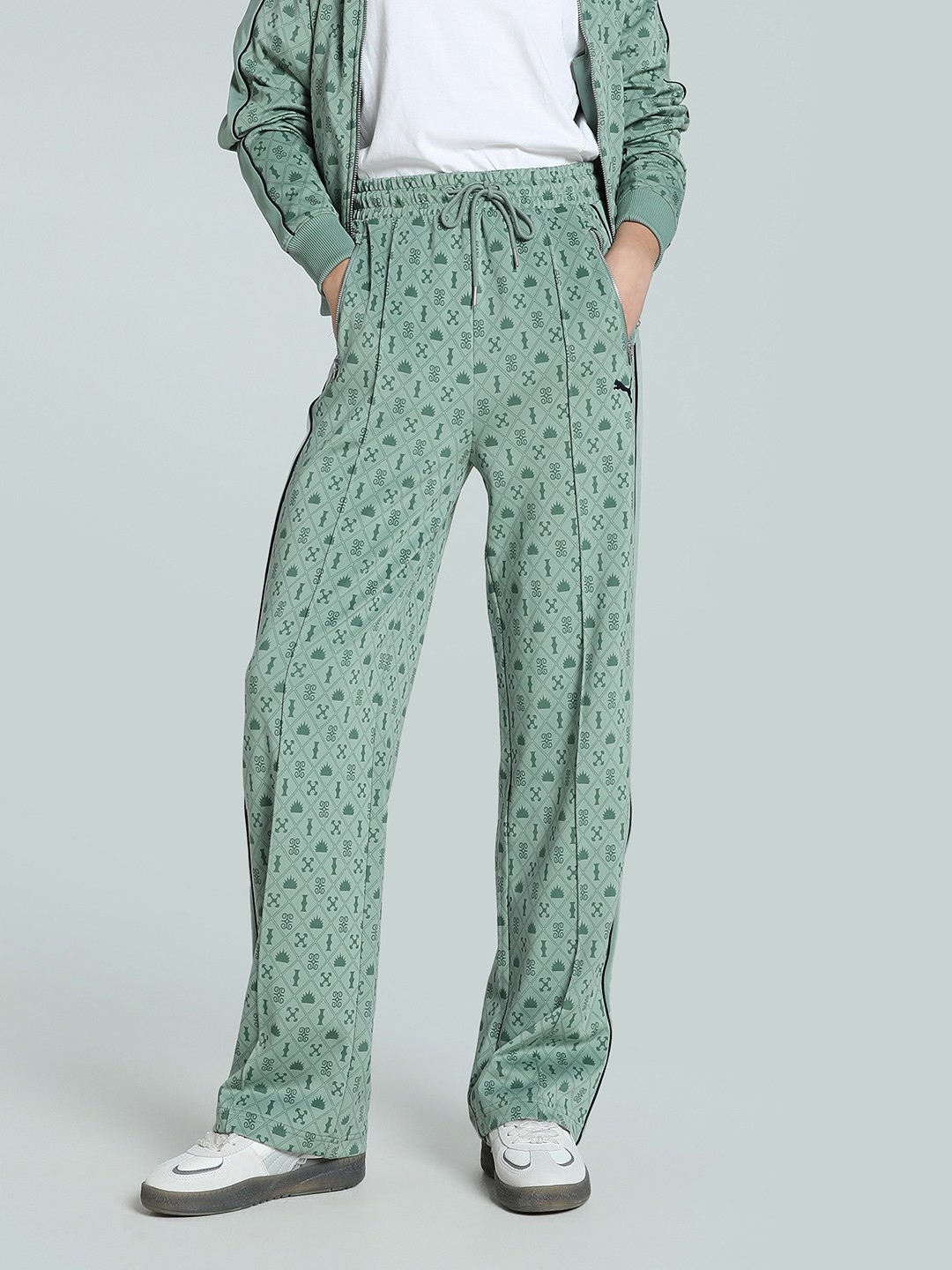 

Puma Road To Unity Women Printed Relaxed Fit Straight Track Pants, Sea green