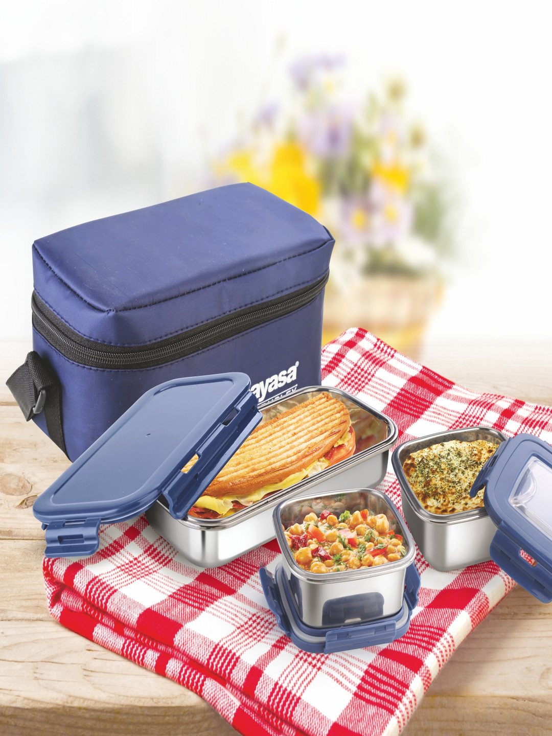 

Nayasa Blue and Grey 2 Pieces Stainless Steel Easy to Clean Lunch Box 350 ml each