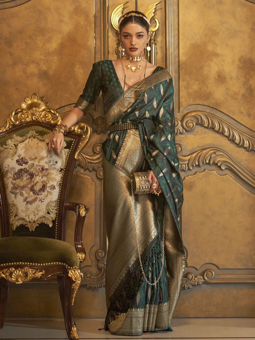 

Anouk Woven Design Zari Banarasi Saree, Teal