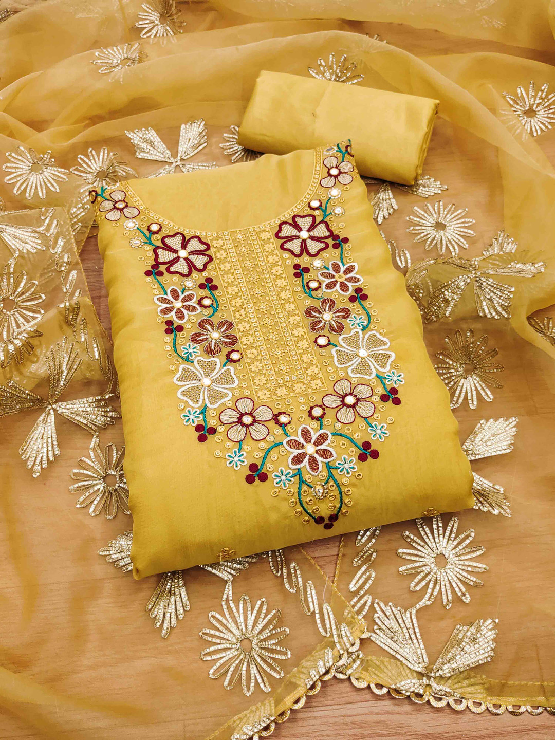 

Blissta Floral Embroidered Unstitched Dress Material, Yellow