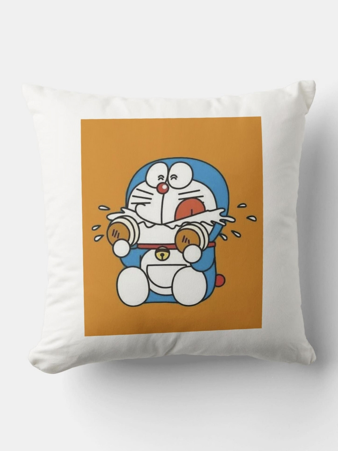 

Anikmart White & Orange Colored Doremon Printed Pre-Filled Square Cushion