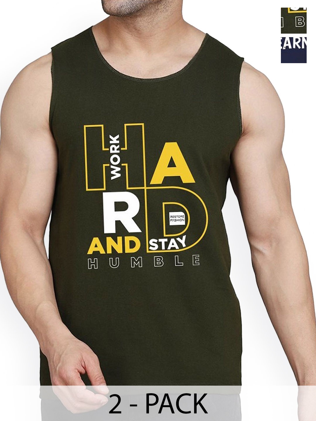 

WOOSTRO Pack Of 2 Printed Combed Cotton Gym Vest RS26 CMB (HARD OLIVE) (MORE NAVY)