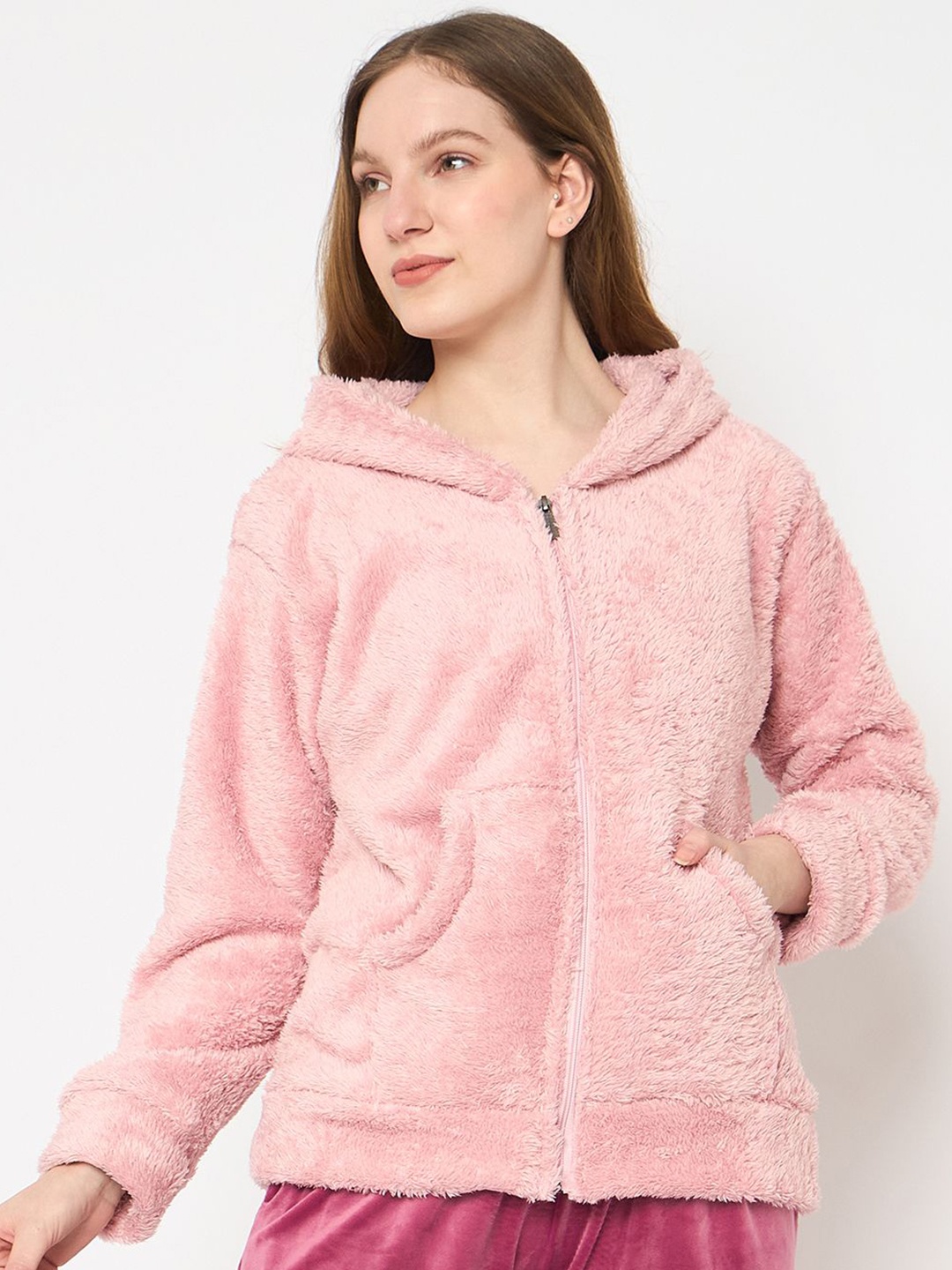 

Camey Women Hooded Front-Open Sweatshirt, Pink