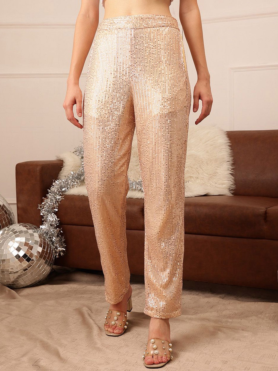 

CORSICA Women Embellished Non Iron Mid-Rise Trousers, Cream