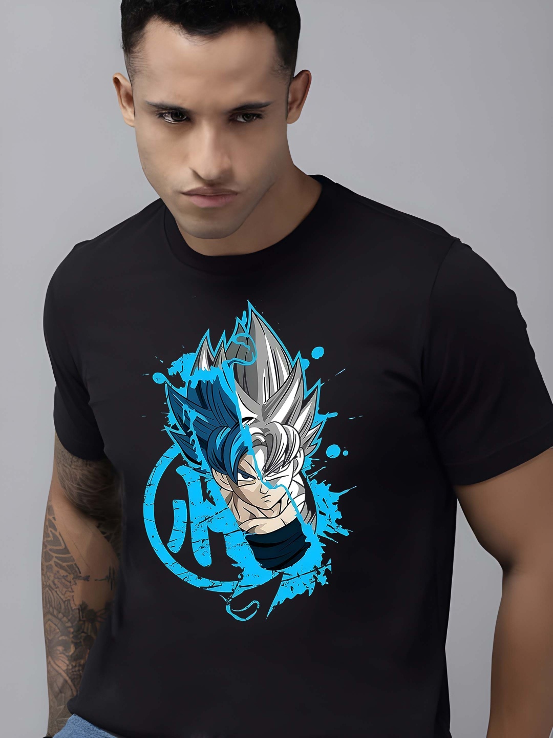 

Krimmple Men Dragon Ball Z Graphic Printed Round Neck Cotton T-shirt, Black